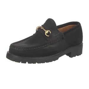 Gucci Horsebit Accent Chunky Loafers Black Suede Sz 8 B (Unisex)